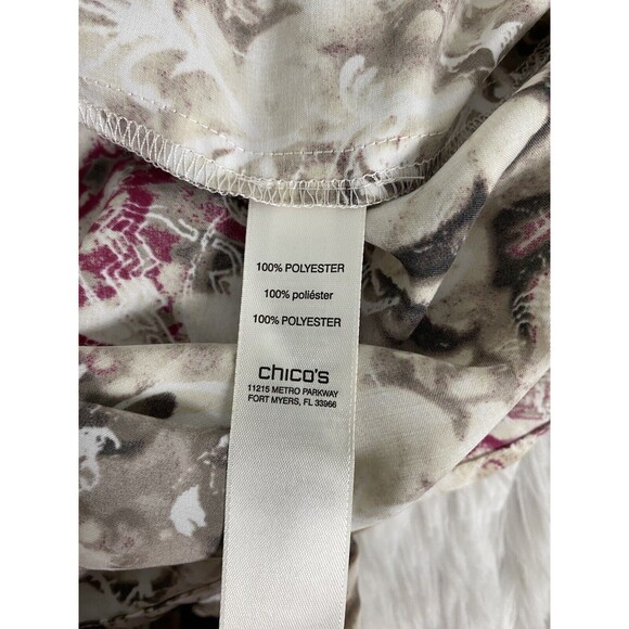 Chicos Beige Satin Print Shirt Size 0 Long Sleeve Button Down Artsy Top Flowers - Picture 11 of 14